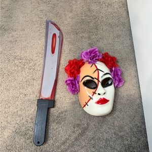 Halloween Mask and Bloody Machete Set
